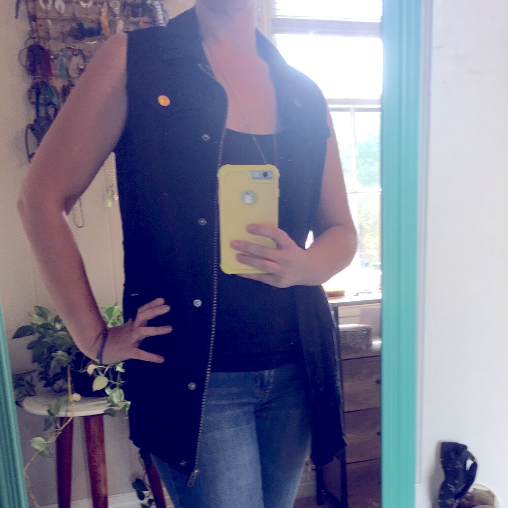 Women's Twill Full Zip Military-style Vest, Black